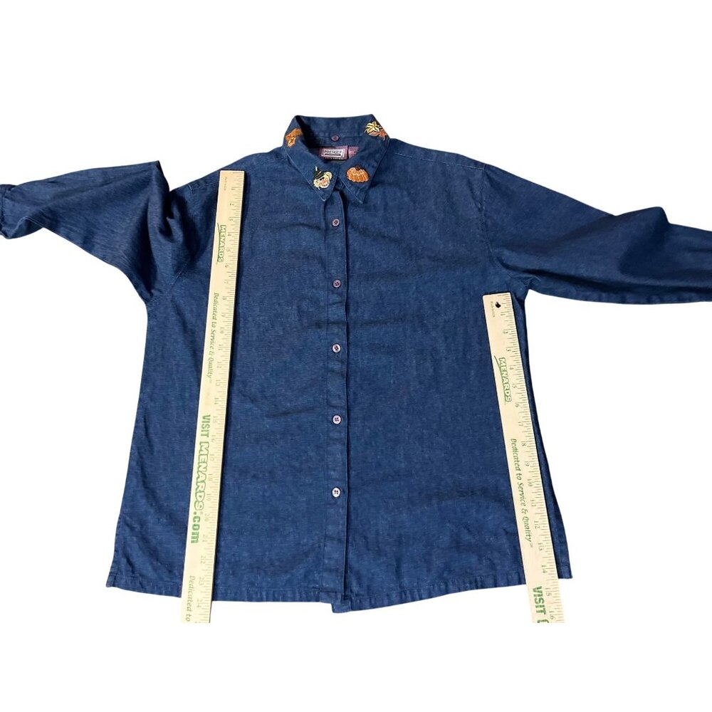 Vintage 90s Premier International Denim Blouse Womens M Removable Collar Pumpkin - Picture 10 of 16